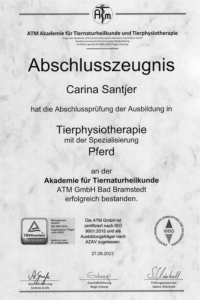 Carina Santjer – Pferdeosteopathie & Pferdephysiotherapie - Qualifikation